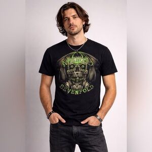 Avenged Sevenfold Vintage Band  T- Shirt Black Green Crew Neck Medium Adult
